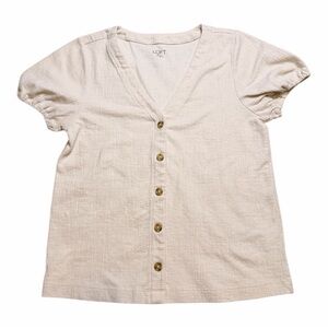 LOFT Women's Cream Button-Down Top Shirt